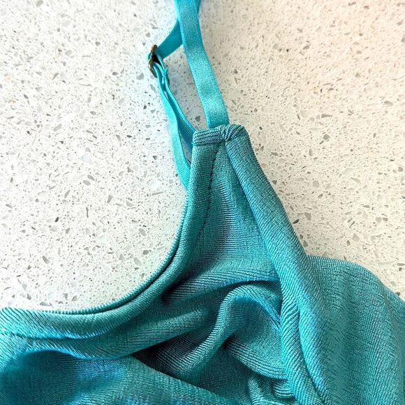 NWOT Free People Bodysuit Teal Loose Fit Ruched Tank S Stretchable Retro Thong - Picture 7 of 12